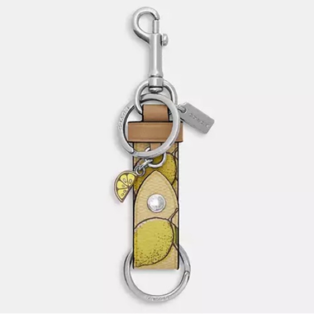 COACH #CAO46 Trigger Snap Bag Charm in Signature Canvas with Lemon Print, NWT